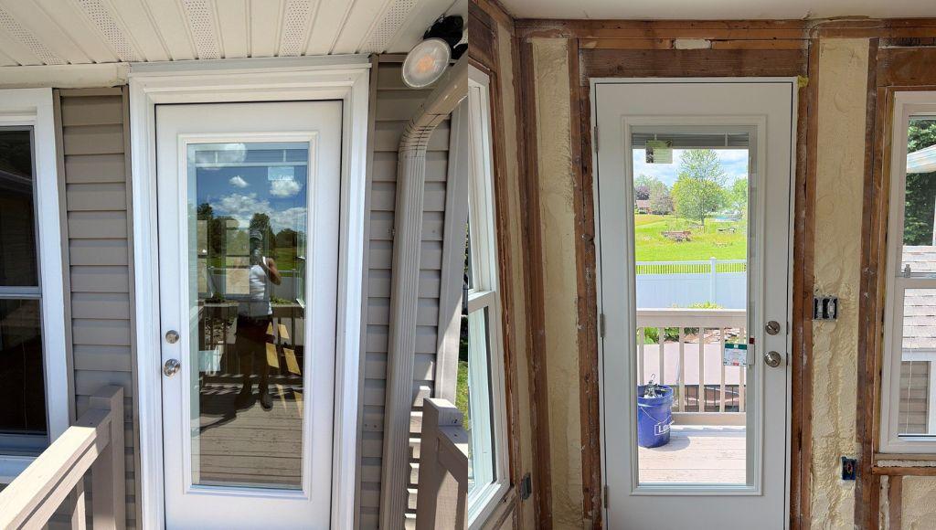 ProVia entry door with between-the-glass blinds and matching storm door in Cicero, NY