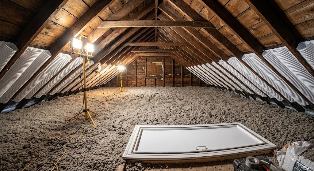 Attic after air sealing and new blown-in insulation