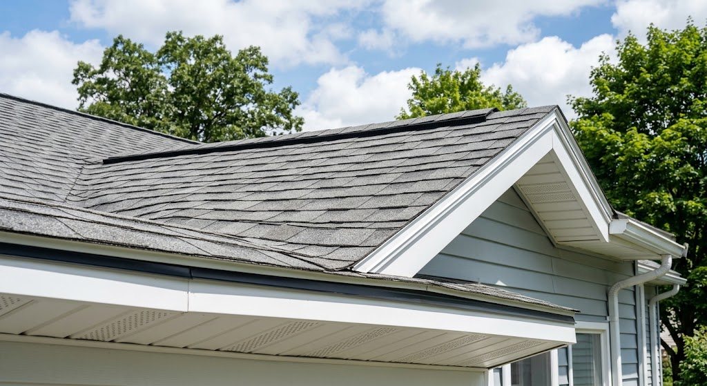 Ridge vent and soffit intake on a Central New York roof