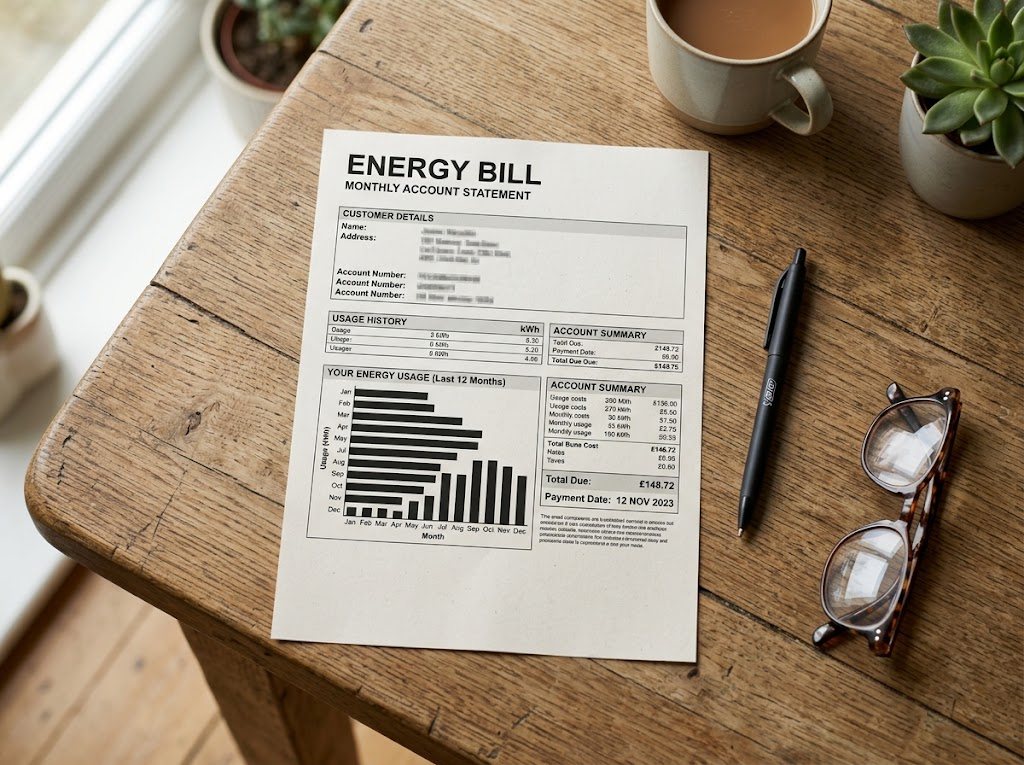 Utility bill with the address redacted